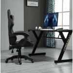 (Gray) Swivel Gaming Chair Faux Leather Office Reclining Chair